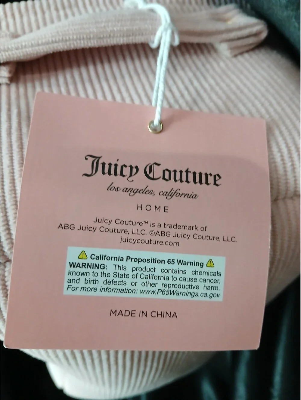 Juicy Couture Home Pink Corduroy Storage Basket Bin Gold JC Logo NWT